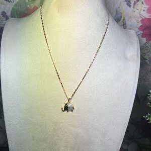 Rose Gold Tone Rhinestone Elephant Necklace 18” with Earrings NIB